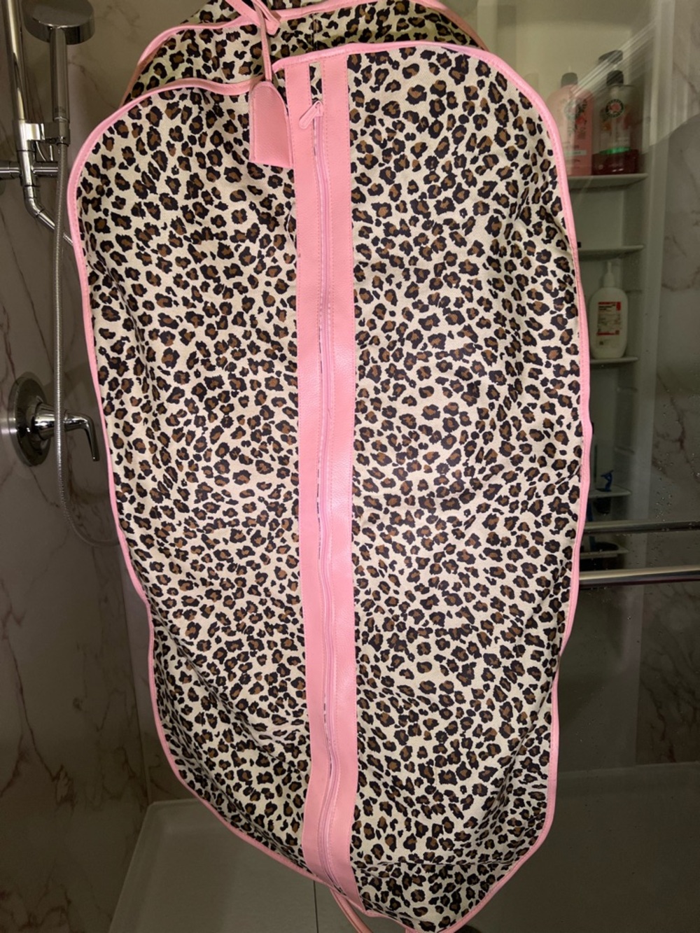 Pink-Trim Leopard Print Travel Garment Bag